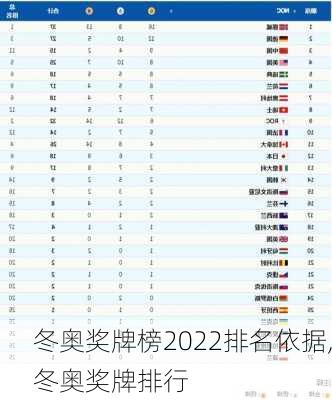 冬奥奖牌榜2022排名依据,冬奥奖牌排行