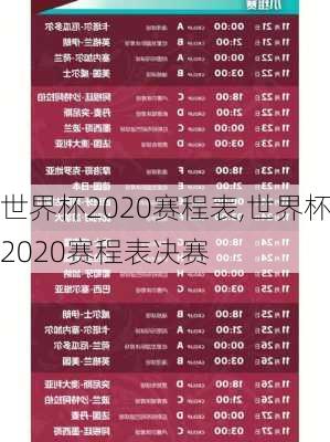 世界杯2020赛程表,世界杯2020赛程表决赛