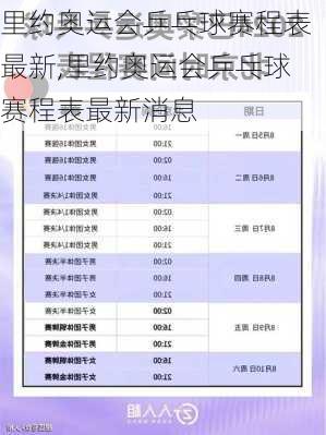 里约奥运会乒乓球赛程表最新,里约奥运会乒乓球赛程表最新消息