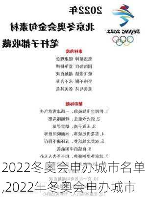 2022冬奥会申办城市名单,2022年冬奥会申办城市