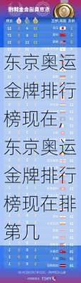 东京奥运金牌排行榜现在,东京奥运金牌排行榜现在排第几