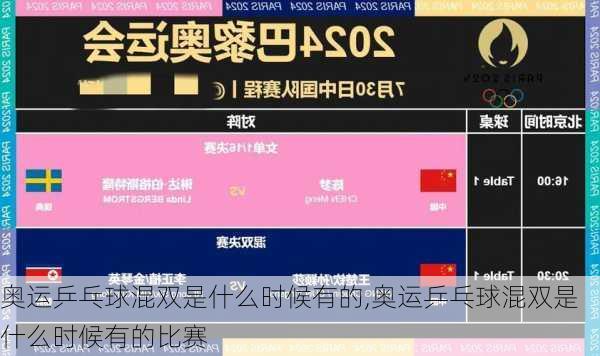 奥运乒乓球混双是什么时候有的,奥运乒乓球混双是什么时候有的比赛