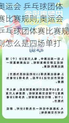 奥运会 乒乓球团体赛比赛规则,奥运会乒乓球团体赛比赛规则怎么是四场单打